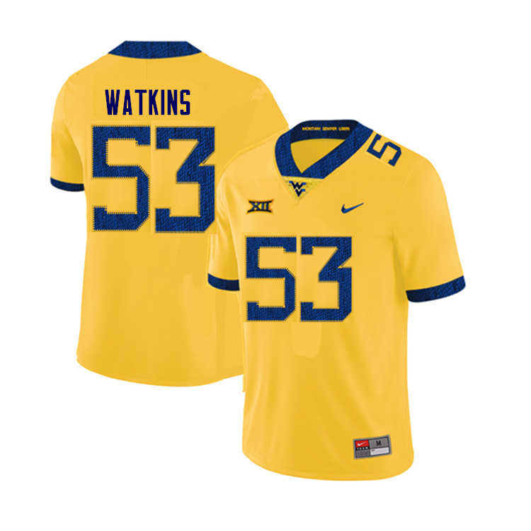 NCAA Men's Eddie Watkins West Virginia Mountaineers Yellow #53 Nike Stitched Football College Authentic Jersey UO23M62GB